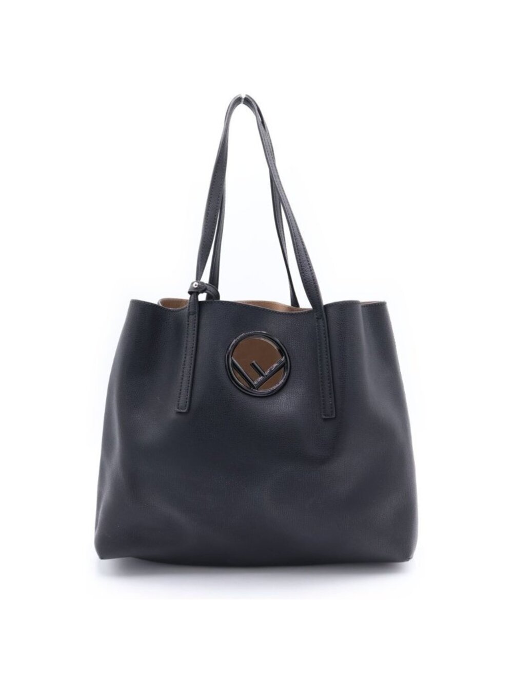 Fendi Tote Bag Black Leather Silver